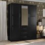 Trevor - 100% Solid Wood Cosmo Wardrobe Armoire with Mirrored Door, Black