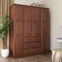 Virgo - 100% Solid Wood Family Wardrobe Armoire, Mocha. No Shelves