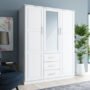 Brooks White - 100% Solid Wood Cosmo Wardrobe Armoire with Mirrored Door